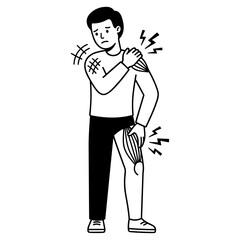 Fototapeta premium man with muscle pain illustration showing shoulder and thigh discomfort on transparent background