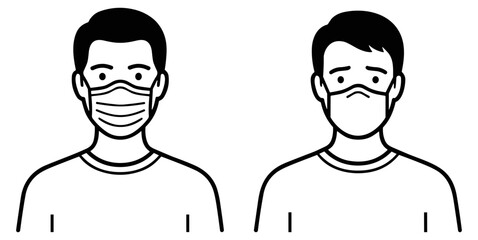 Obraz premium Two male figures wearing medical face masks illustration on transparent background