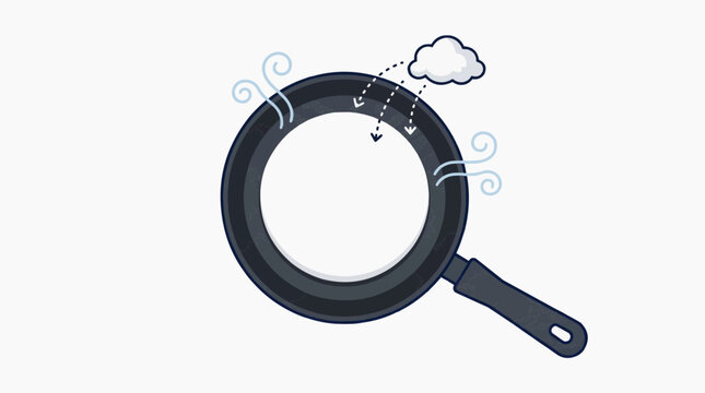 Minimalist flat illustration of white tapioca flour spreading in a circular pan, top-down view, clean lines, white background, high contrast graphic.