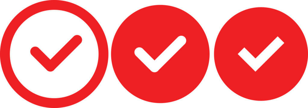 Three checkmark icons in circle shapes isolated on white background