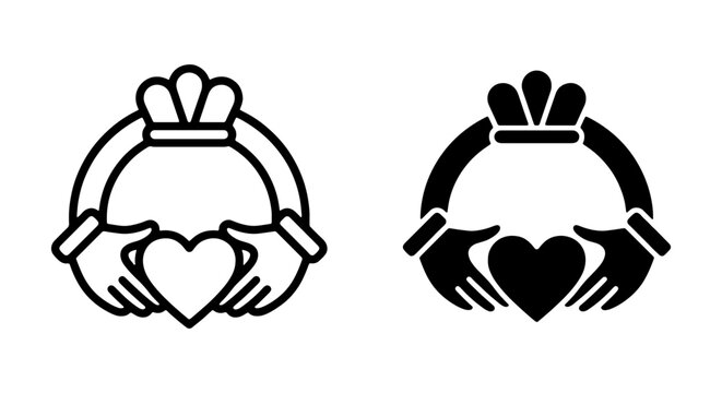 Claddagh Symbols, Irish Love Heart Hands Crown Icons, Vector Graphics for Culture & Heritage