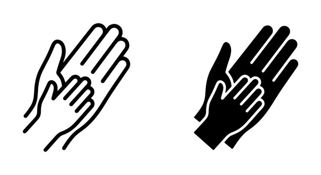 Parent and Child Hands Icons, Support and Care Symbols, Family Love Vector Graphics
