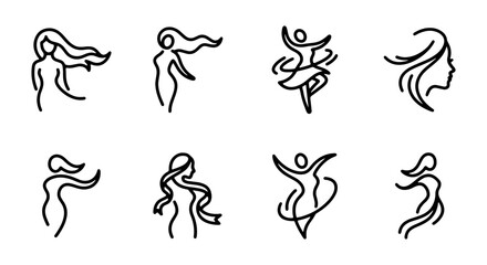 Fototapeta premium Elegant Female Silhouette Icons, Dancing Woman Vector Graphics, Graceful Body Line Art Collection