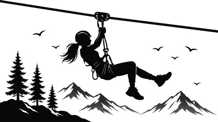 Zipline Extreme Adventure Silhouette in the Mountains © AbuHuraira