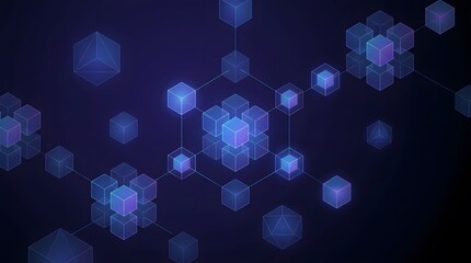 Naklejka premium Abstract futuristic digital network of glowing blue cubes and connections on dark background