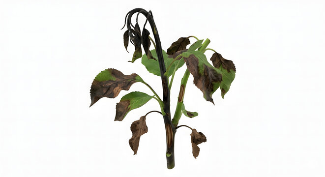 Detailed 3D Render of Fire Blight Necrosis in an Apple Shoot