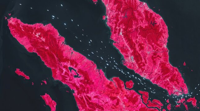 Malacca Strait Shipping Traffic And Maritime Trade Route Satellite View Of Global Supply Chain And Economic Activity Geopolitics Logistics