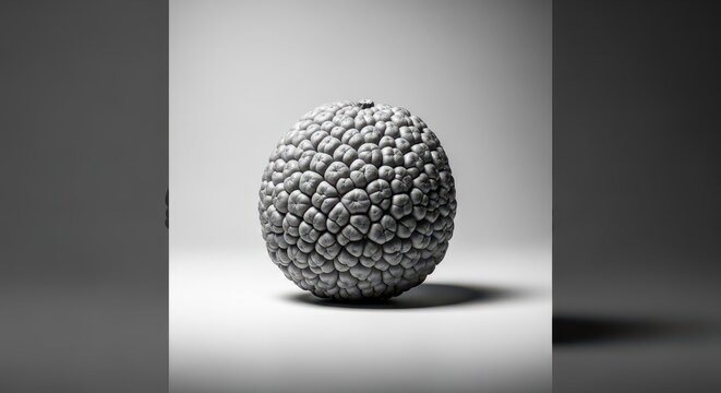 Textured still life of unusual, bumpy gray fruit, emphasizing monochrome color, exotic concepts, and conceptual food design, produce, slate, fresh