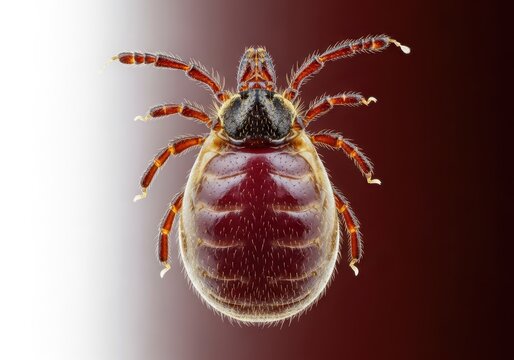 Extreme macro detail of a swollen blood-feeding insect, showing texture and engorgement after taking a parasitic meal, texture, infestation, swollen