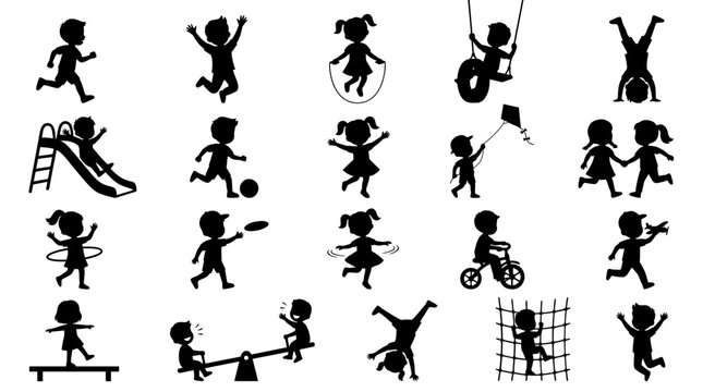 Collection of stick figure children playing sports and games vector