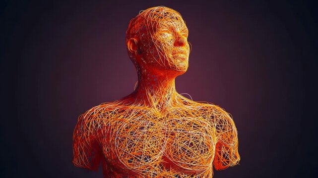 Abstract human bust made of intertwined glowing wires