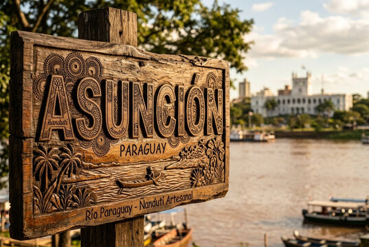 Asunci&oacute;n Paraguay Wooden Sign by River