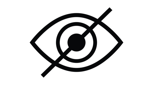 An abstract black and white symbol of an eye crossed out represents the concept of being unseen.