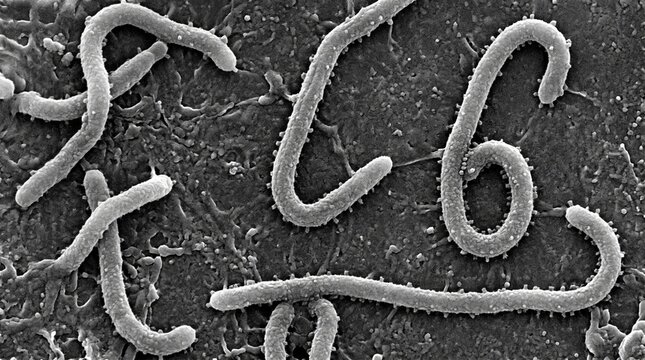Scanning electron micrograph of campylobacter jejuni bacteria