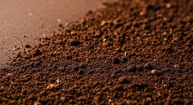 Close up texture shot of rich, dark brown earth, showing tiny clods and smooth areas, ideal for planting and gardening preparation, natural, mud, horizontal