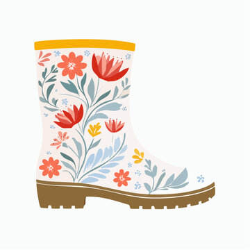 Floral Patterned Rain Boot Illustration