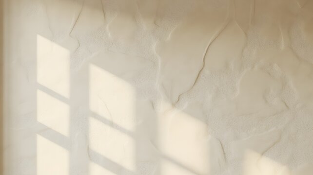 Abstract light and shadow play on a textured beige wall creating a geometric pattern