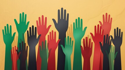 Fototapeta premium Diverse group of people raising hands up in the air together