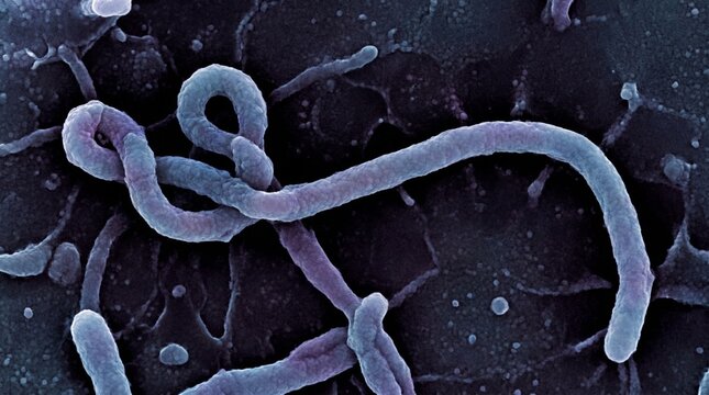 Scanning electron micrograph of ebola virus particles