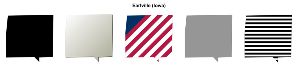 Obraz premium Earlville (Iowa) blank outline map set