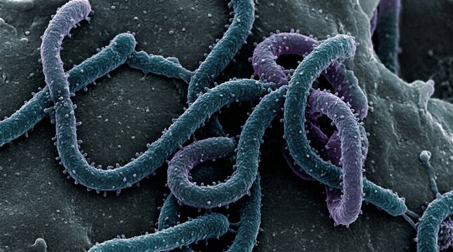 Scanning electron micrograph of campylobacter jejuni bacteria