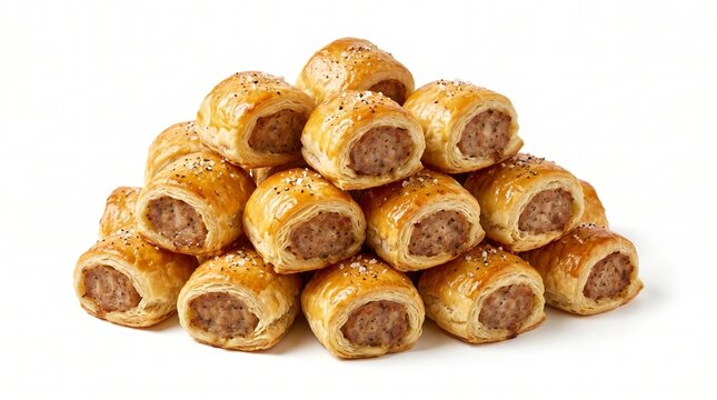 Stack of mini pigs in a blanket isolated on pure white background