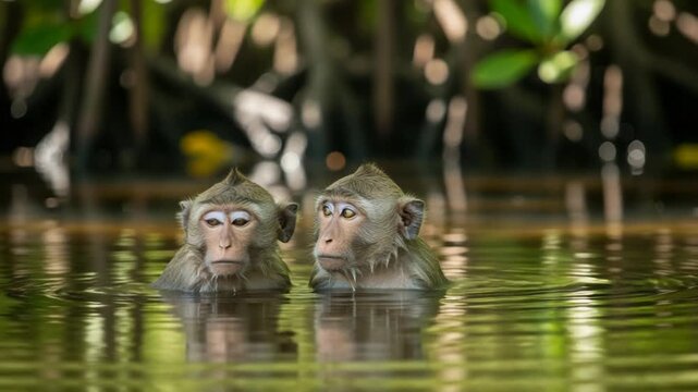 Two monkeys in water