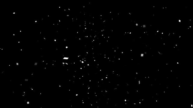 Falling white and grey confetti on black image photo