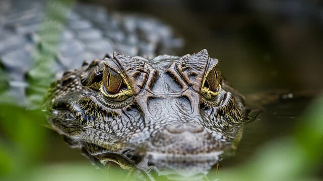 Close up of caiman head in water
