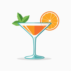 Fototapeta premium Flat illustration of a cocktail with orange slice and mint