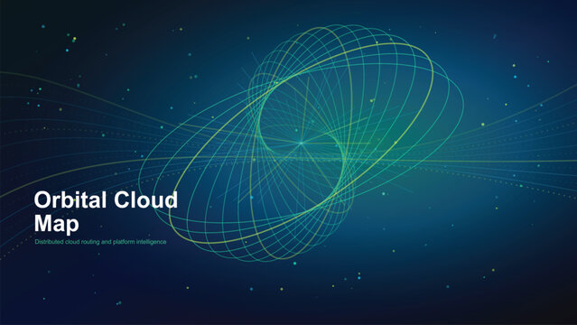 Abstract orbital wireframe structure representing global network connections ideal for technology science and big data presentations or digital backgrounds