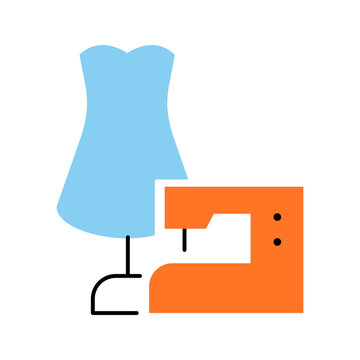 Sewing machine icon. Industry and textiles line symbol. Color.
