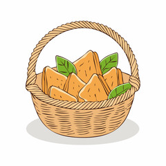 Fototapeta premium Basket of Samosas with Green Leaves