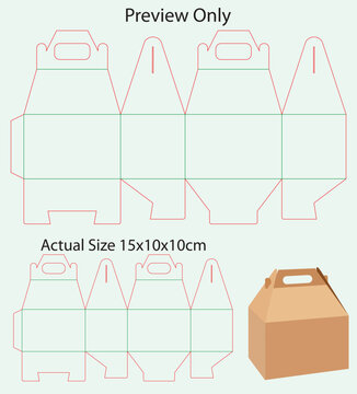 Snap Lock Bottom Gable - Carton - Box with handle Key line - Template - Die cut for gift and kids meal packaging
