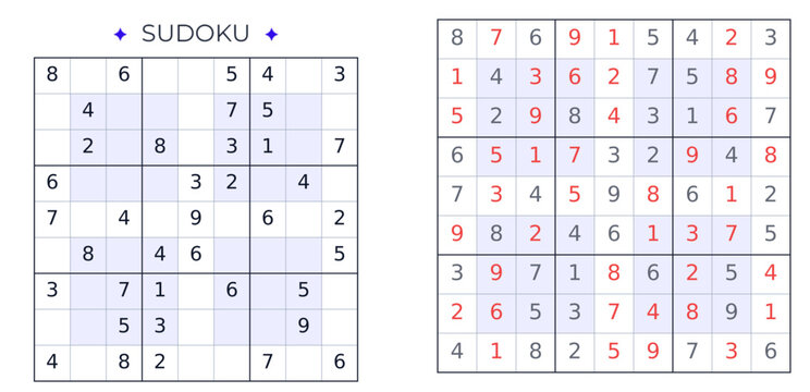 Classic 9x9 Hyper Sudoku Puzzle Easy Level: Minimalist NRC Sudoku Logic Game Vector Template with Star Elements
