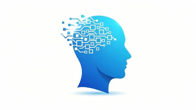 Digital human head silhouette with circuit board pattern isolated on white background