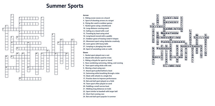 Summer Sports Crossword Puzzle with Answers