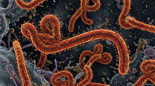 Ebola virus particles under electron microscope
