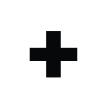 A simple black plus sign symbol is displayed on a white background.