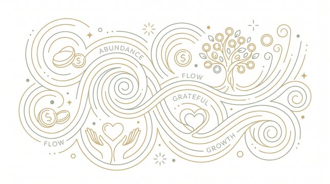Abstract Line Art Illustration of Abundance Mindset and Financial Wellness for Manifestation Content