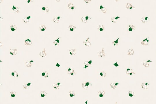 Minimal Garlic Repeat Design in Soft Beige and Green for Food Packaging