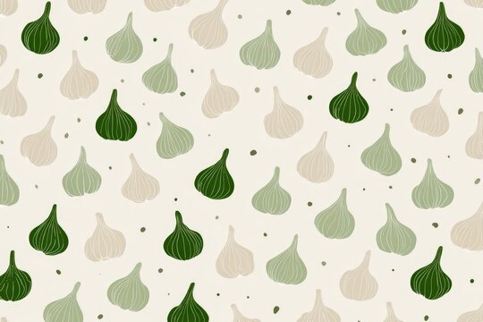 Minimal Garlic Repeat Design in Soft Beige and Green for Food Packaging
