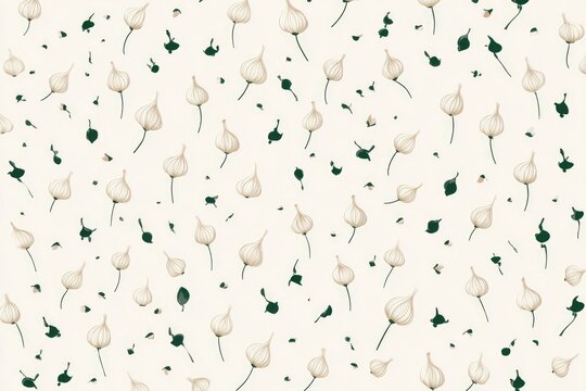 Minimal Garlic Repeat Design in Soft Beige and Green for Food Packaging