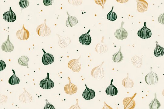 Minimal Garlic Repeat Design in Soft Beige and Green for Food Packaging