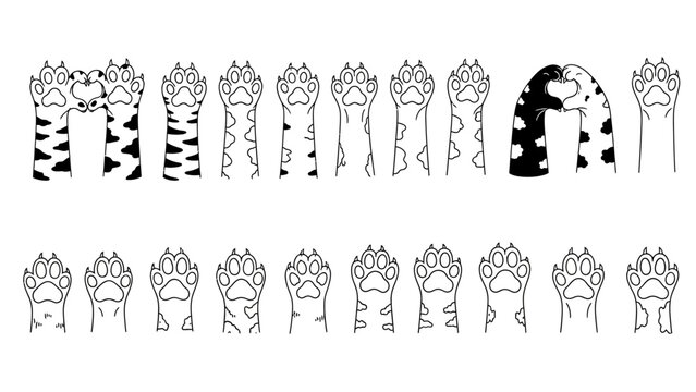 Vector Animal Paw Illustration Cartoon Legs Tiger Stripes Spots Claws Pads Outline Stylized Design Pack Educational Art Collection