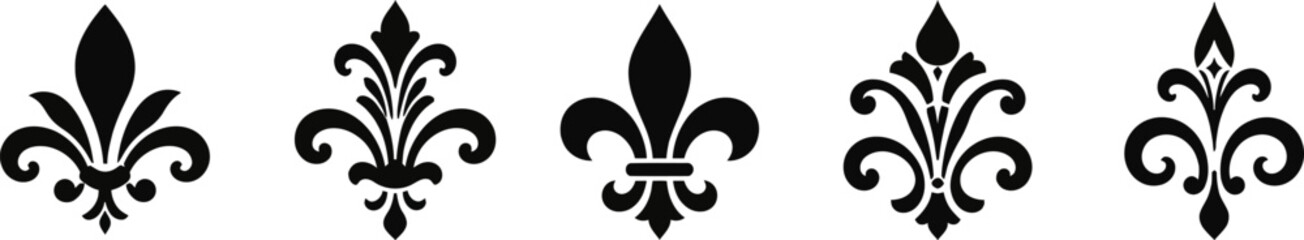 Fleur De Lis Black Silhouette Vector Ornaments Set © Raheela