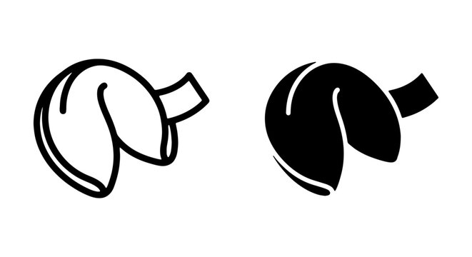 Fortune Cookie Icons, Black and White Vector Graphics, Asian Dessert Symbols, Simple Food Illustration