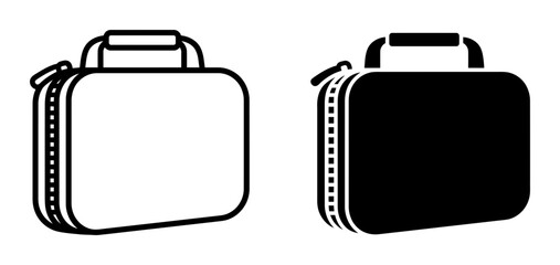 Briefcase Icon Set, Black and White Suitcase Symbols, Business Travel Luggage Graphics © Sathi