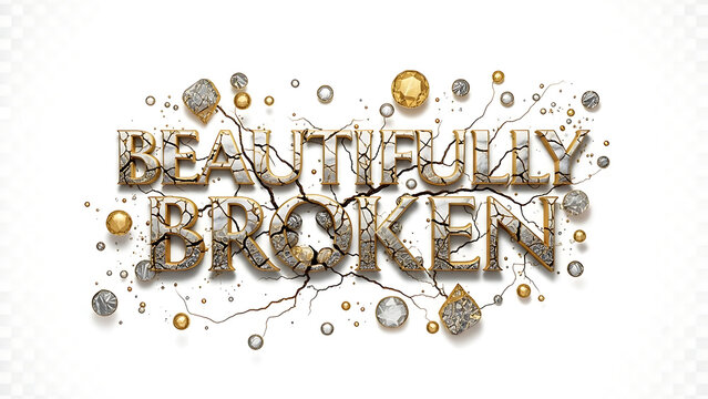 Cracked stone text beautifully broken isolated on a transparent background