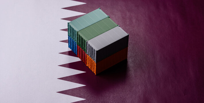 Cargo containers on the china flag as a conceptual backdrop for goods export. Cargo containers